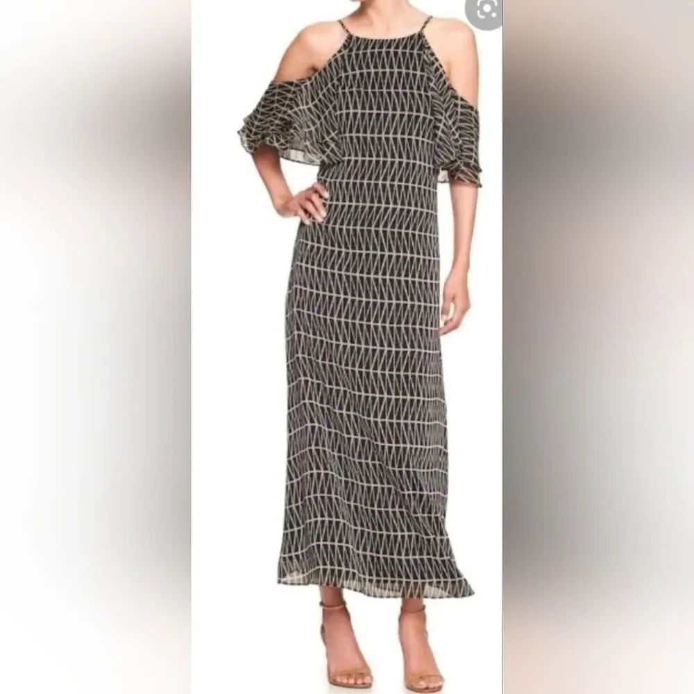 NWT BANANA REPUBLIC Women's Cold Shoulder Ruffle Maxi Dress, SIZE 4